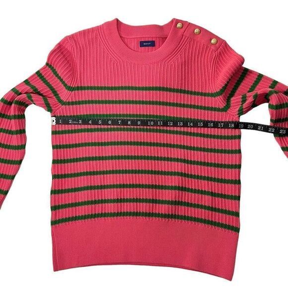 Gant NWT Medium Pink Green Striped Rib Knit Long Sleeve Pullover Sweater Women’s - Picture 9 of 14